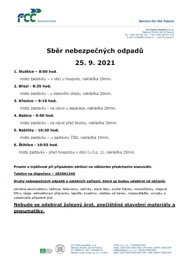 mobilní svoz nebezpečných odpadů 09/2021 mobilní svoz nebezpečných odpadů 09/2021