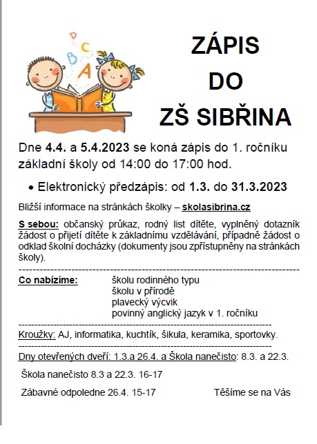 Zápis do ZŠ Sibřina